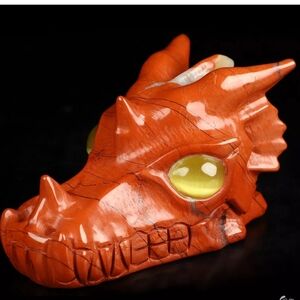 3.7" Red Jasper Hand Carved Crystal Dragon Skull /w Synthetic Fiber Optic Eyes!
